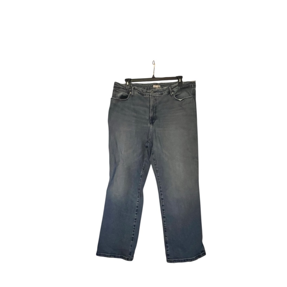 Good American Distressed Thrash Medium Blue Denim Raw Hem Threads Jeans Sz 18